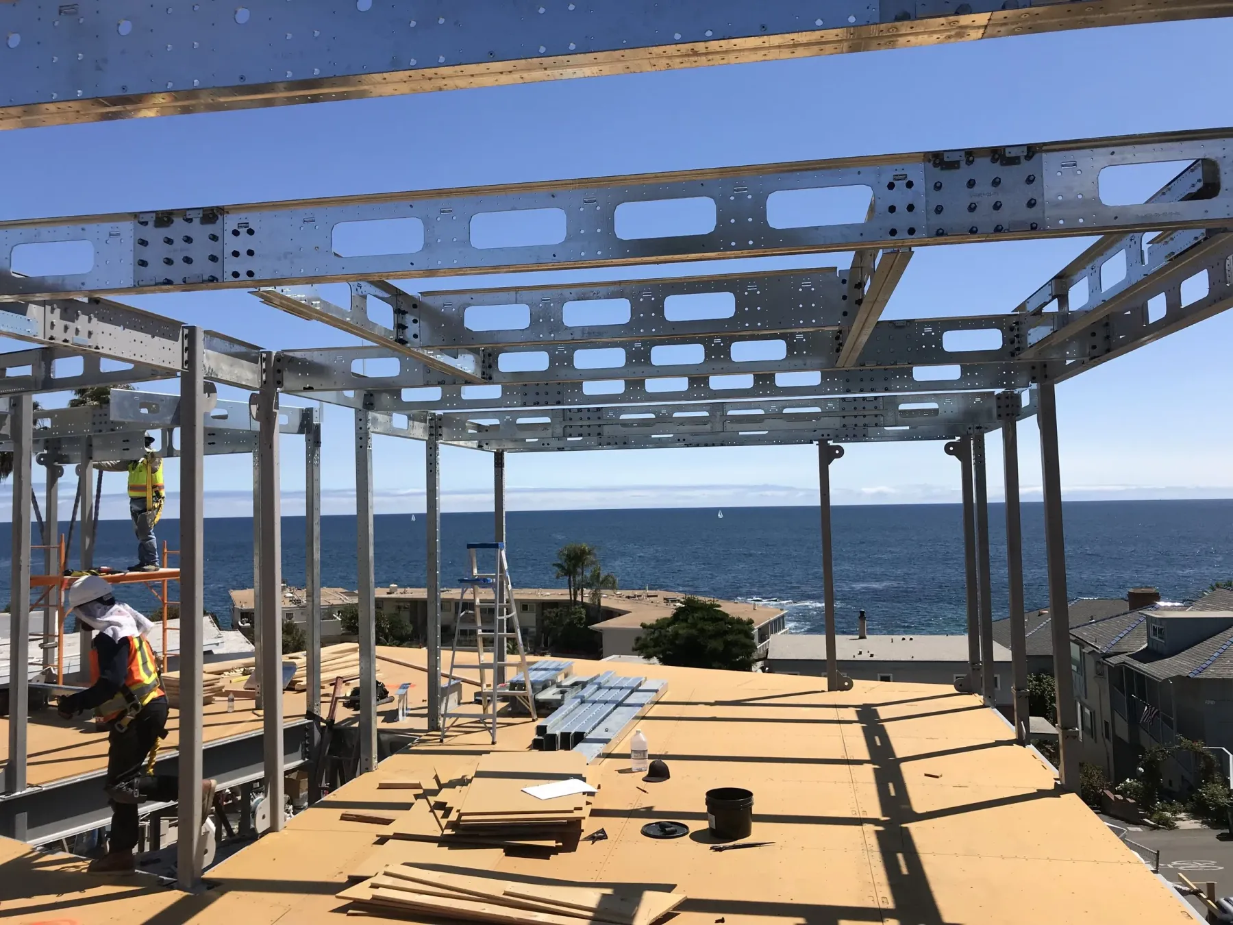 BONE Structure steel frame rising above the Laguna Beach coastline